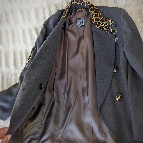 Rare VINTAGE 90s Made In France Bestini “Pop Art” Wool Leopard Detailed Jkt Sz 4 - Picture 11 of 15